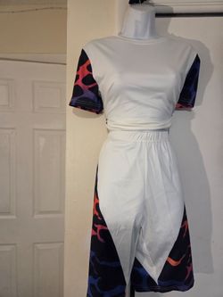 White Two-Piece Matching Set with Flame Print