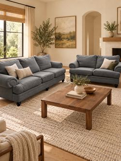 Matching Charcoal Gray Couch & Loveseat Set – Great Condition