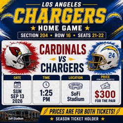 Selling LA Chargers vs Cardinals NFL Tickets