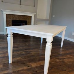 White Rectangle Solid Wood Dining Table Oblong 6 Seat Kitchen Table 