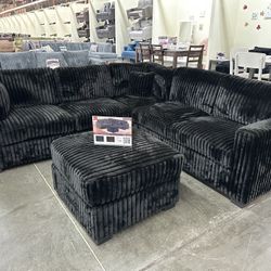99x99 FUR LIKE CORDUROY SECTIONAL WITH OTTOMAN 