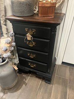 Dark blue Wood Nightstand with Brass Hardware