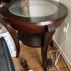 Set Of 2 Mahogony and Glass Oval Side Tables