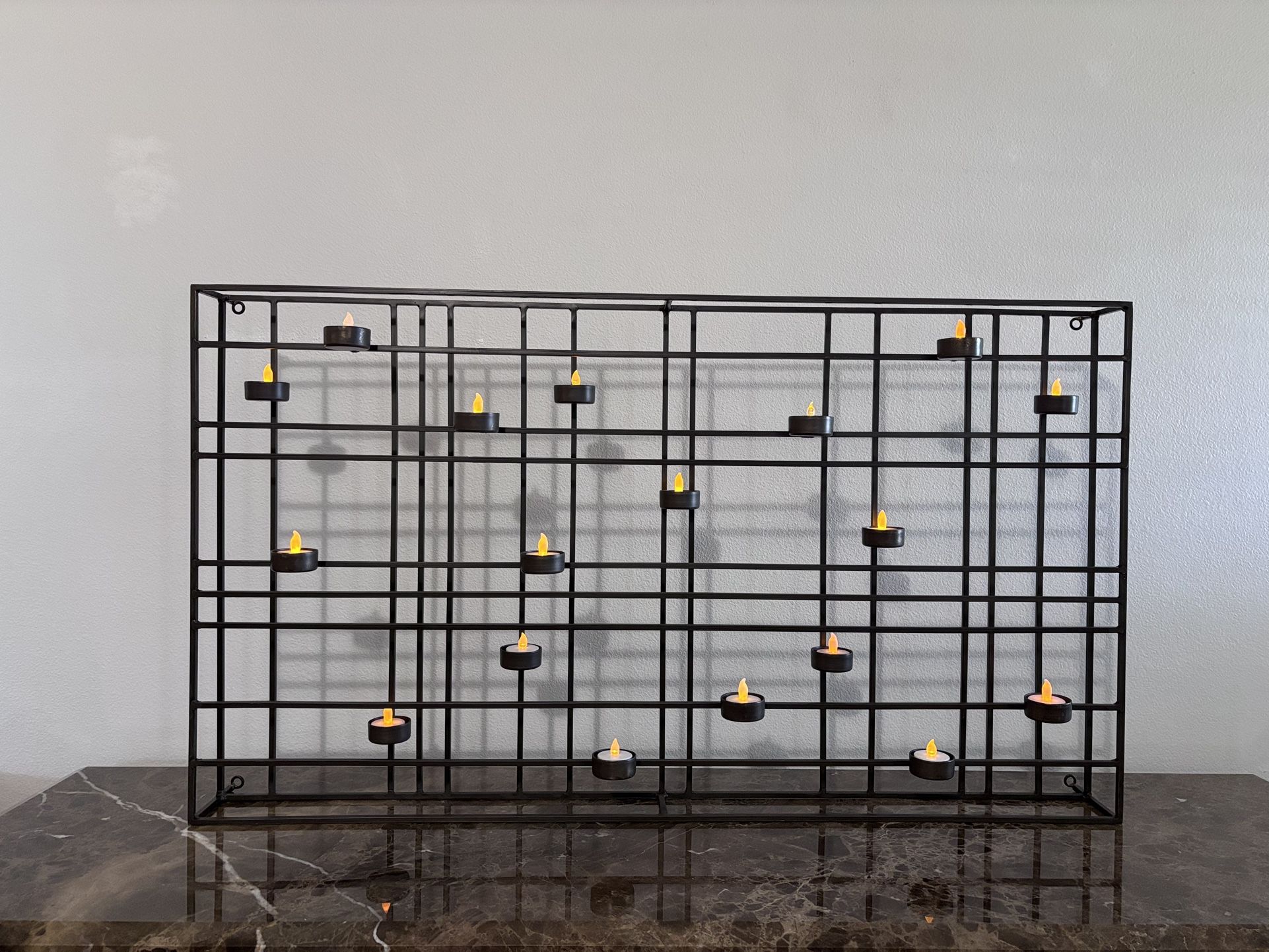 Hanging Candelabra Contemporary 3d look Metal Wall Art with Tealight Candles included