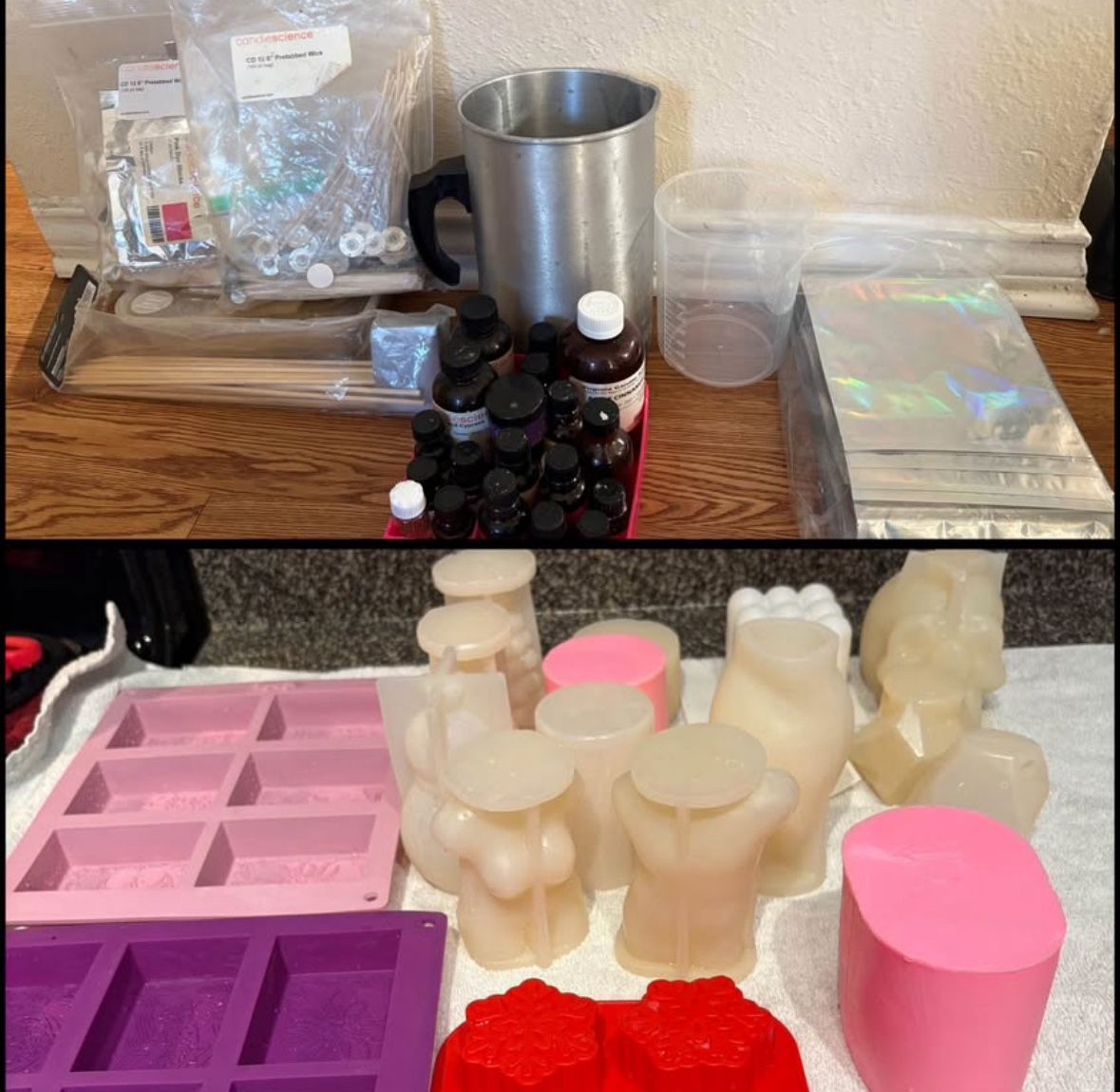 Candle making supplies w/ 19 silicone molds