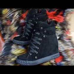 Black Suede Wedge Sneakers Women’s 38 