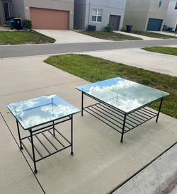 CHARLESTON FORGE Glass Top Iron Base Coffee & side Tables