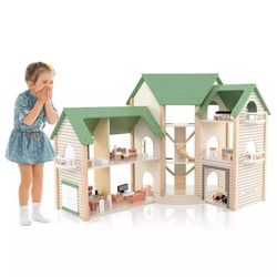 BRAND NEW! Costway Wooden Corner Dollhouse Playset