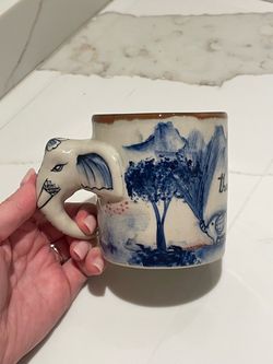 Ceramic Elephant Handle Mug Blue Painted