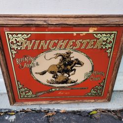 Vintage Winchester Model 1873 Advertising Sign Man Cave Horse Rider