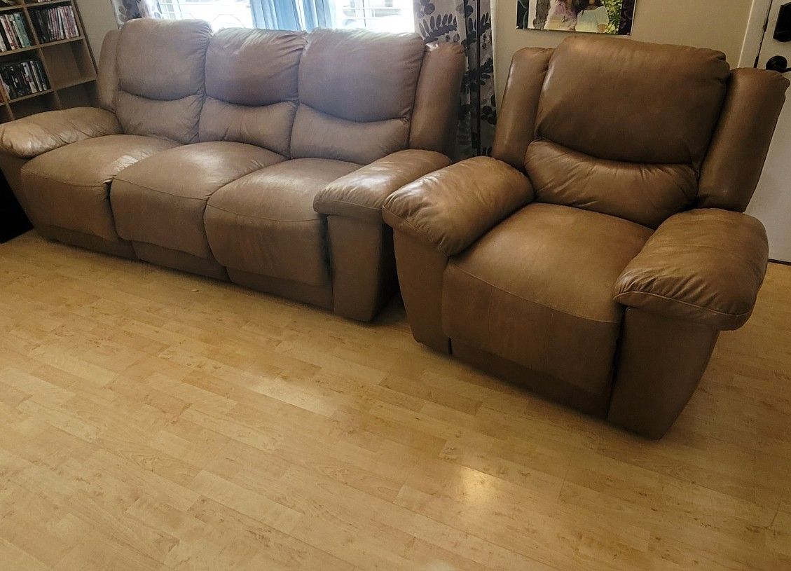 Leather recliners couch and recliner chair . Look At Pics