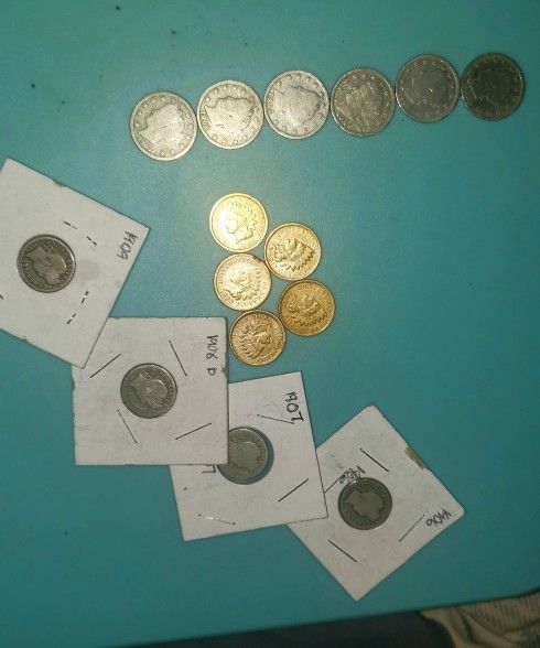 6  V Nickels , 5INDIAN HEAD  Penny   And 4 Barber Dimes 