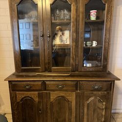 Solid Wood Hutch Cabinet – Glass Display – Great Condition