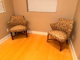 Pair of Upholstered Accent Chairs - Solid wood Legs | Vintage Floral Pattern