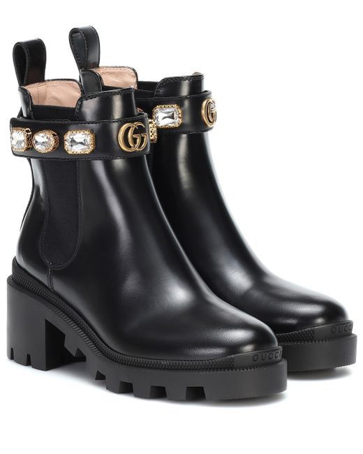 GUCCI leather ankle belt boot with belt