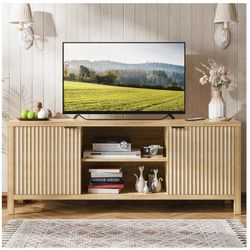 Fluted Mid-Century TV Stand- Oak Grey