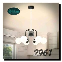 Cargifak Black Chandelier with Frosted Glass Globe, 6-Light Modern Pendant Light