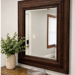Large Woven Wood Framed Wall Mirror – Rustic / Coastal Style