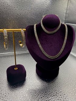 Crystal Baguette Jewelry Set Necklace Bracelet Earrings