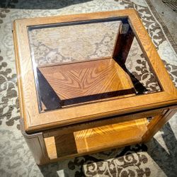 Wooden Glass Top End Table