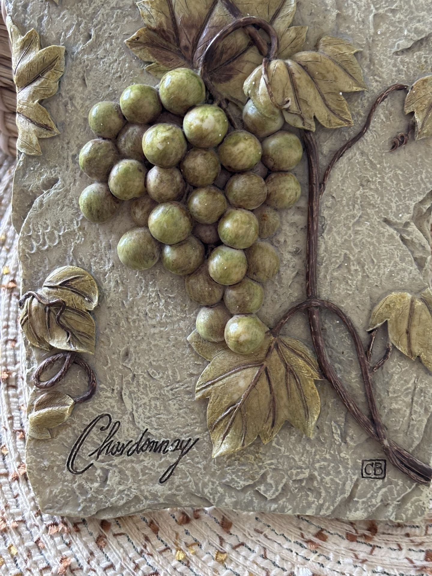 3D Wine Grapes Chardonnay Wall Plaque Vintage Wine Art By Cheri Blum