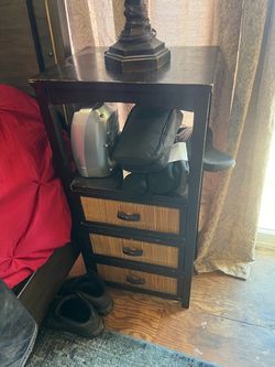 Black Wood Nightstand with Drawers