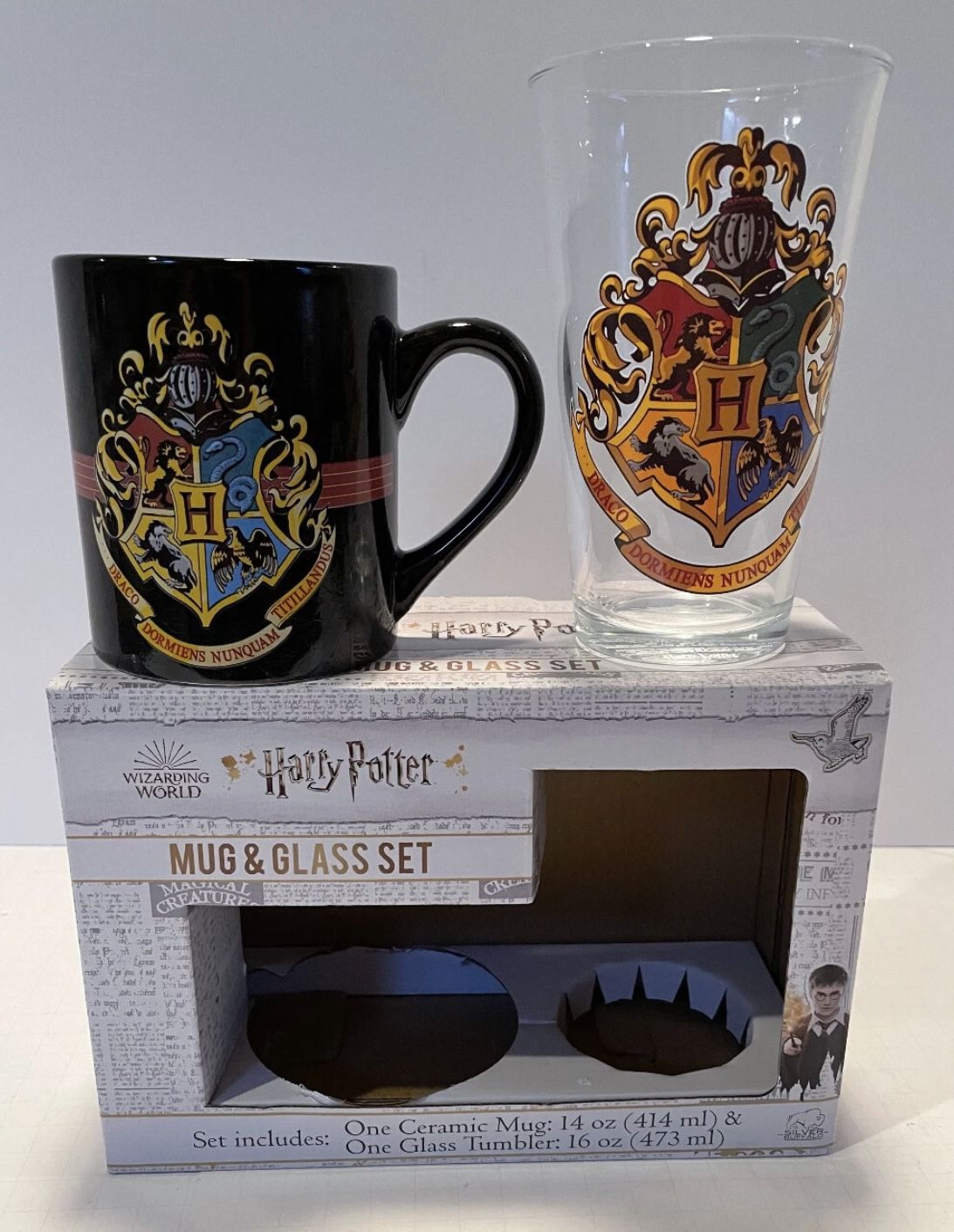 Wizarding World Harry Potter Hogwarts 14oz Ceramic Mug & Pint Glass Set orig box