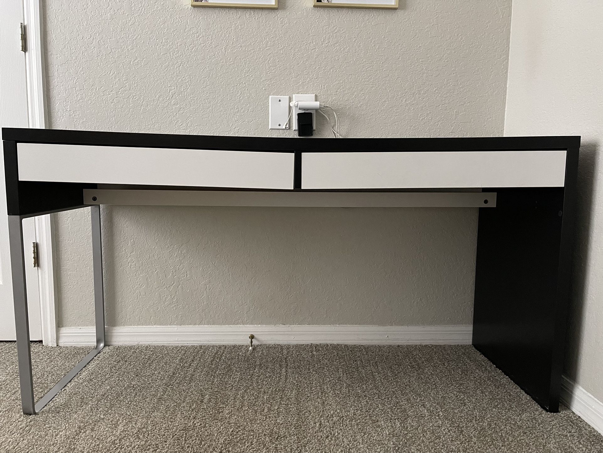 White And Black IKEA Desk With Desk Chair