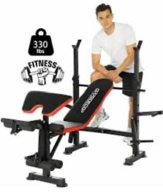😀 Weight Bench Set with Squat Rack Preacher Curl Leg Extension Professional Bench Press