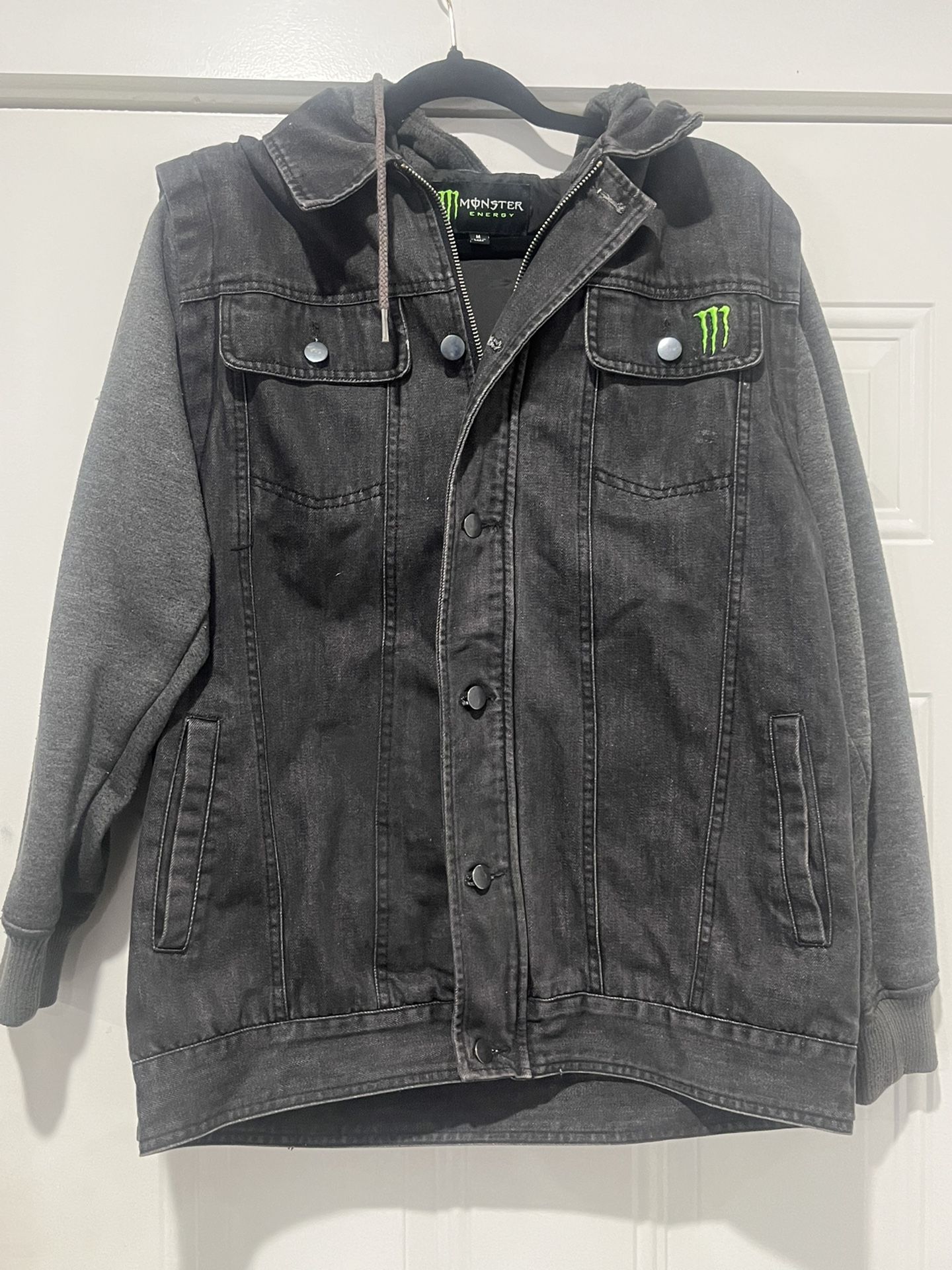 Monster Energy Athlete Denim Hoodie MC Jacket Medium , Rare !