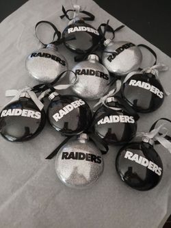 10 Blk and Gray Glittery Raiders Christmas Ornaments Set of 10, OBO