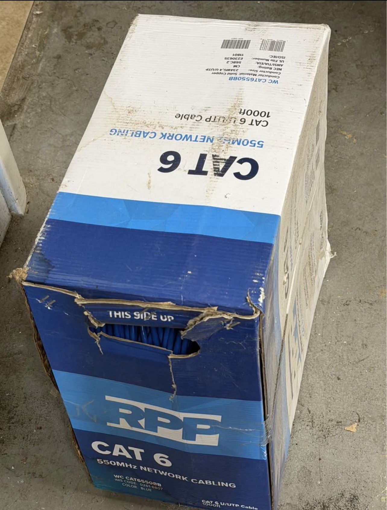 Partially Used RPP WC CAT6550BB 4Pr Blue Cat 6 Network Cable-1000Ft Box 550Mhz. Retails $200+