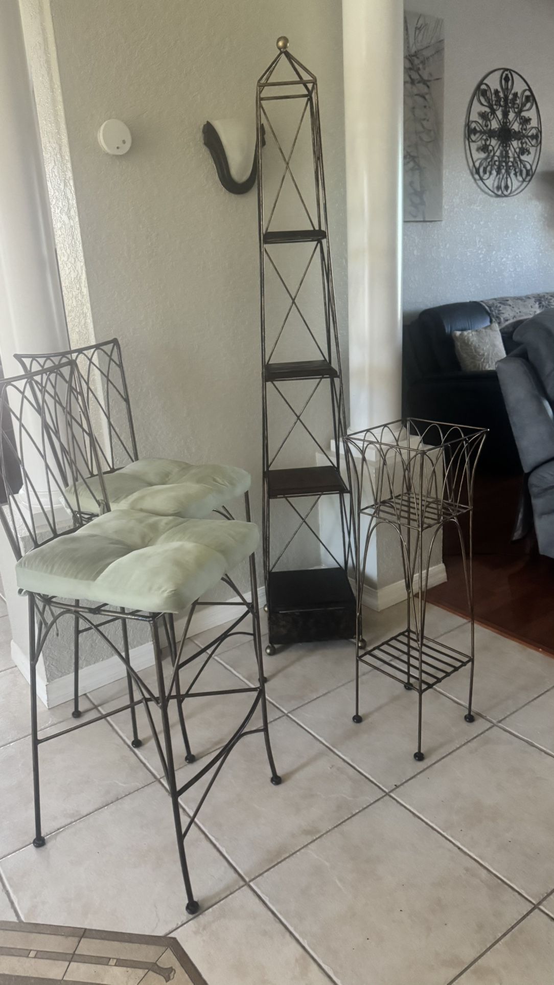 Goldish  Metal Chairs,  Tower And Plant Holder