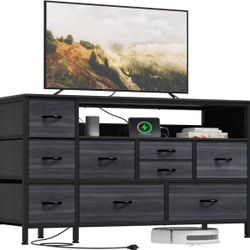 New 9 Drawer Dresser TV Stand w/Charging Station, for 55'' TV