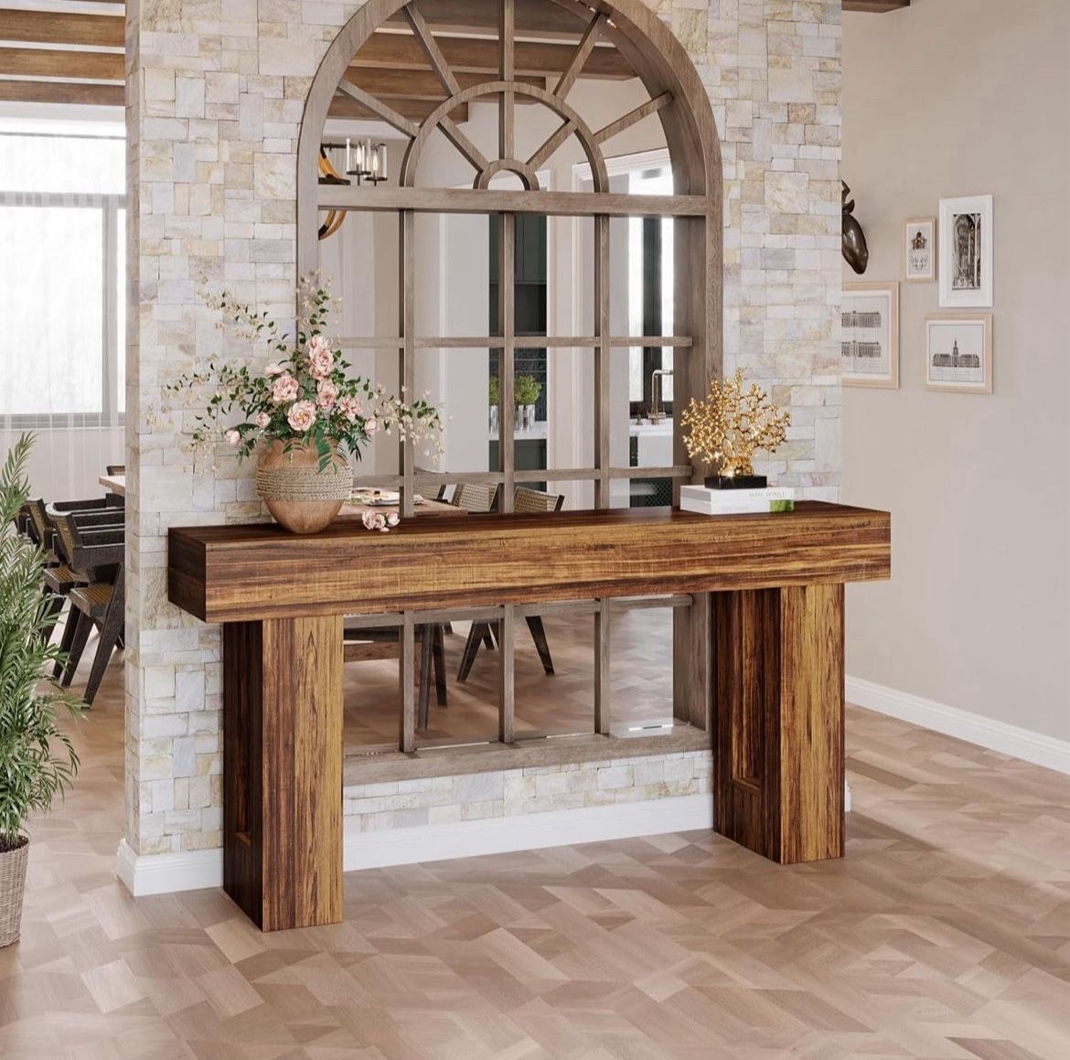 Tribesigns Farmhouse Console Table, 63-Inch Long Narrow Sofa Table Behind The Couch, Wooden Rectangular Entryway Table for Entrance, Hallway, Living R