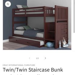 New Brown Bunk Bed Twin Bed Over Twin Bed With Trundle Bed 