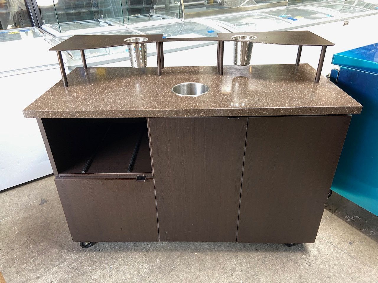 50" x 23" Condiment Cart Coffee Creamer Trash Station On Wheels #2248