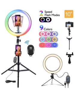 10" RGB Selfie Ring Light, NaCot LED Large Ring Light with Tripod & Phone Holder, Multicolor Studio Light with 13 Brightness and Camera Remote for Ph