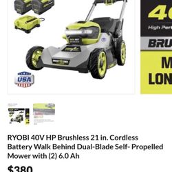 RYOBI 40V HP Brushless 21 in. Cordless Battery Walk Behind Dual-Blade Self- Propelled Mower with (2) 6.0 Ah