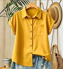 INAWLY Yellow Short Sleeve Button Down Shirt (size S)