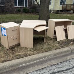 Free, Desk W/keyboard Shelf. cabinet With Doors And File Cabinet.