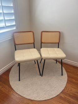 LIKE NEW Rattan + Faux Leather Dining Chairs