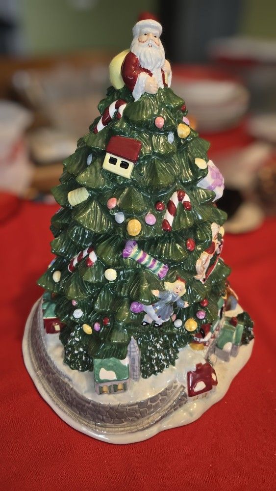 Vintage Spode Christmas Tree Cookie Jar "Toys Around The Tree" 13" X 12”