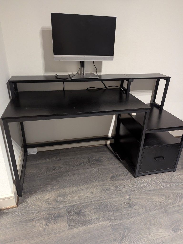 Double Level Desk w Drawer and Power Strips