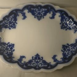 Vintage Georgia Flow Blue 15" Oval Serving Platter By Johnson Brothers England