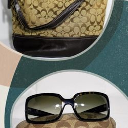 Coach Handbag jacquard/leather #2156 & Coach Sunglasses w/case EUC
