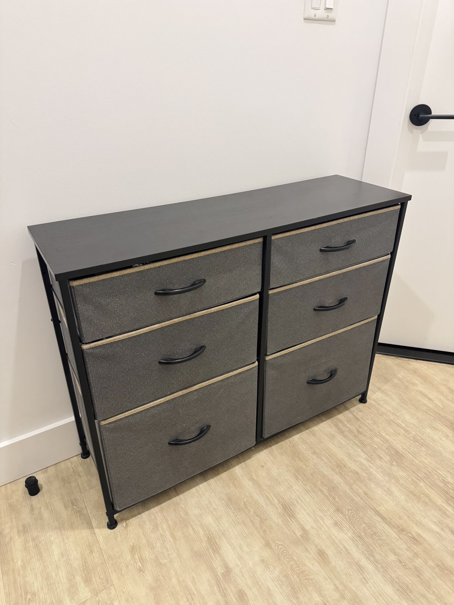 6-Drawer Fabric Dresser Organizer – Gray with Black Metal Frame