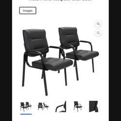  Set of 2 Leather Office Metal Frame  Black
