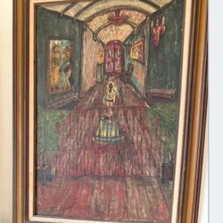 Vintage Painting Signed “Al Tannenbaum” — Unique Interior Scene (Unframed)