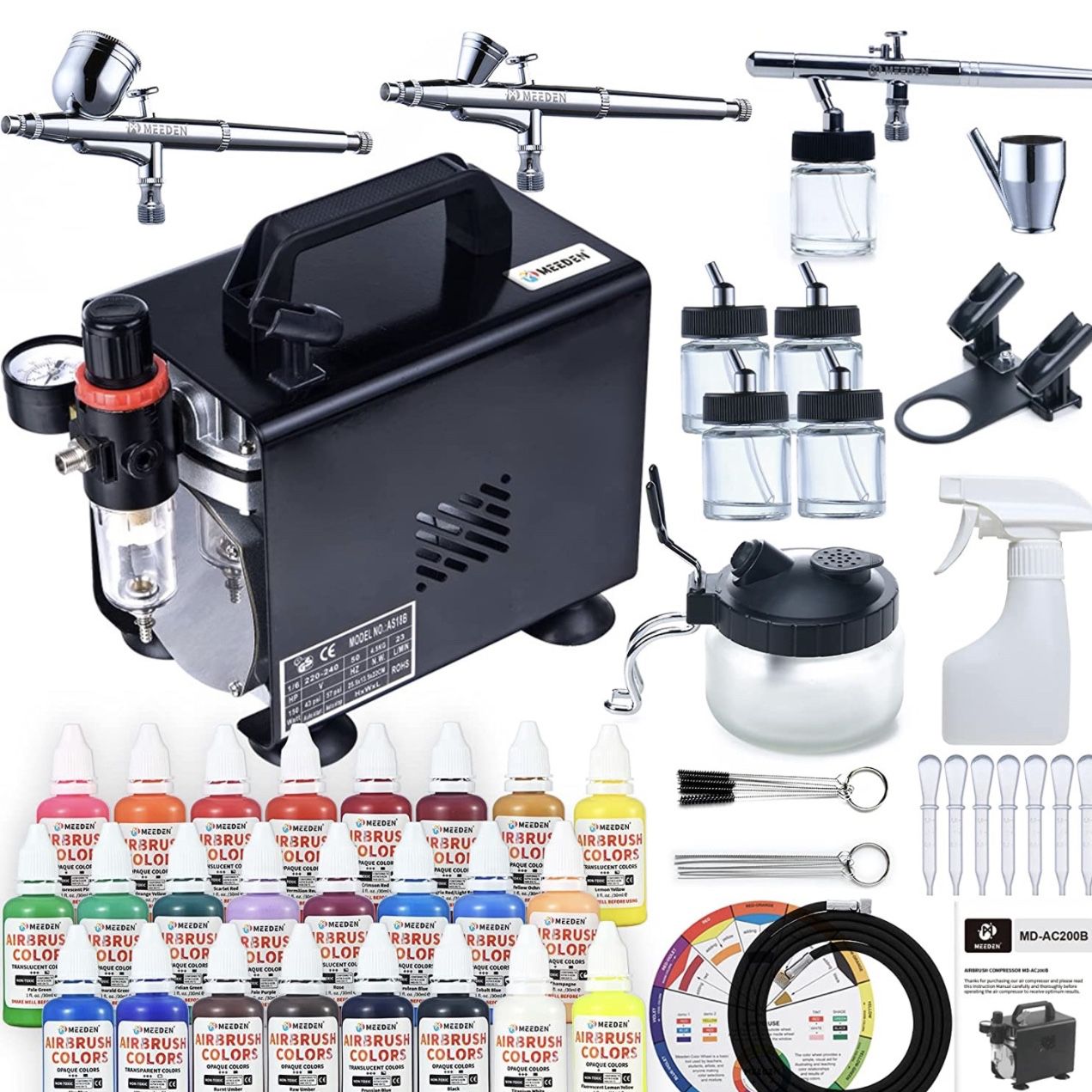 Airbrush Kit with Compressor, 24 Colors - MEEDEN Art